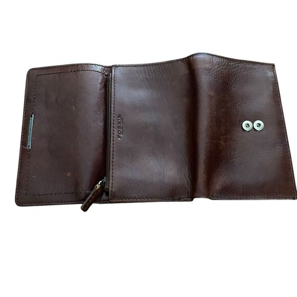 Fossil Tri-fold Snap Wallet Clutch Brown Leather Zip Coin Pocket - Picture 5 of 10
